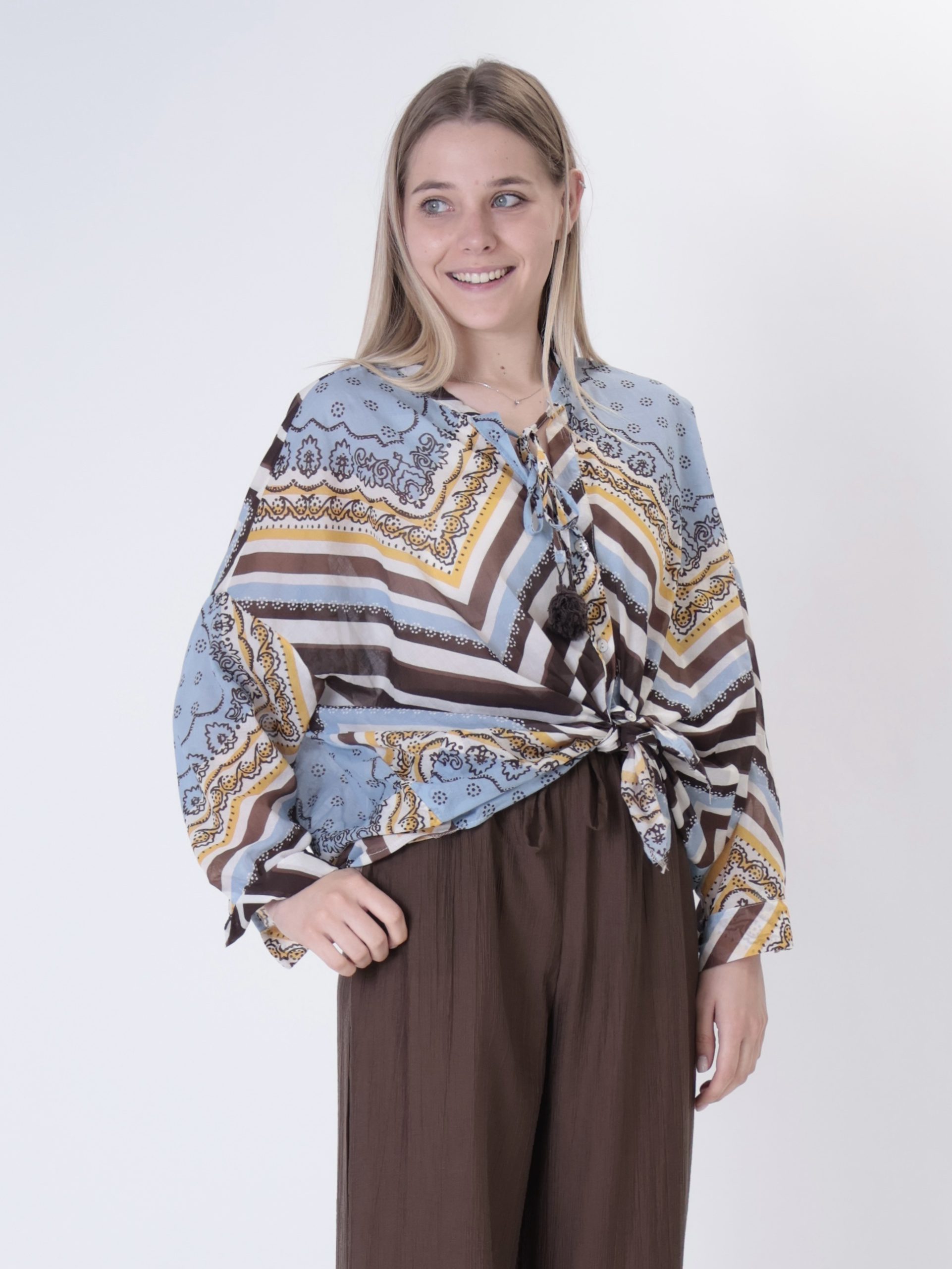 Camicia fantasia celeste/moro