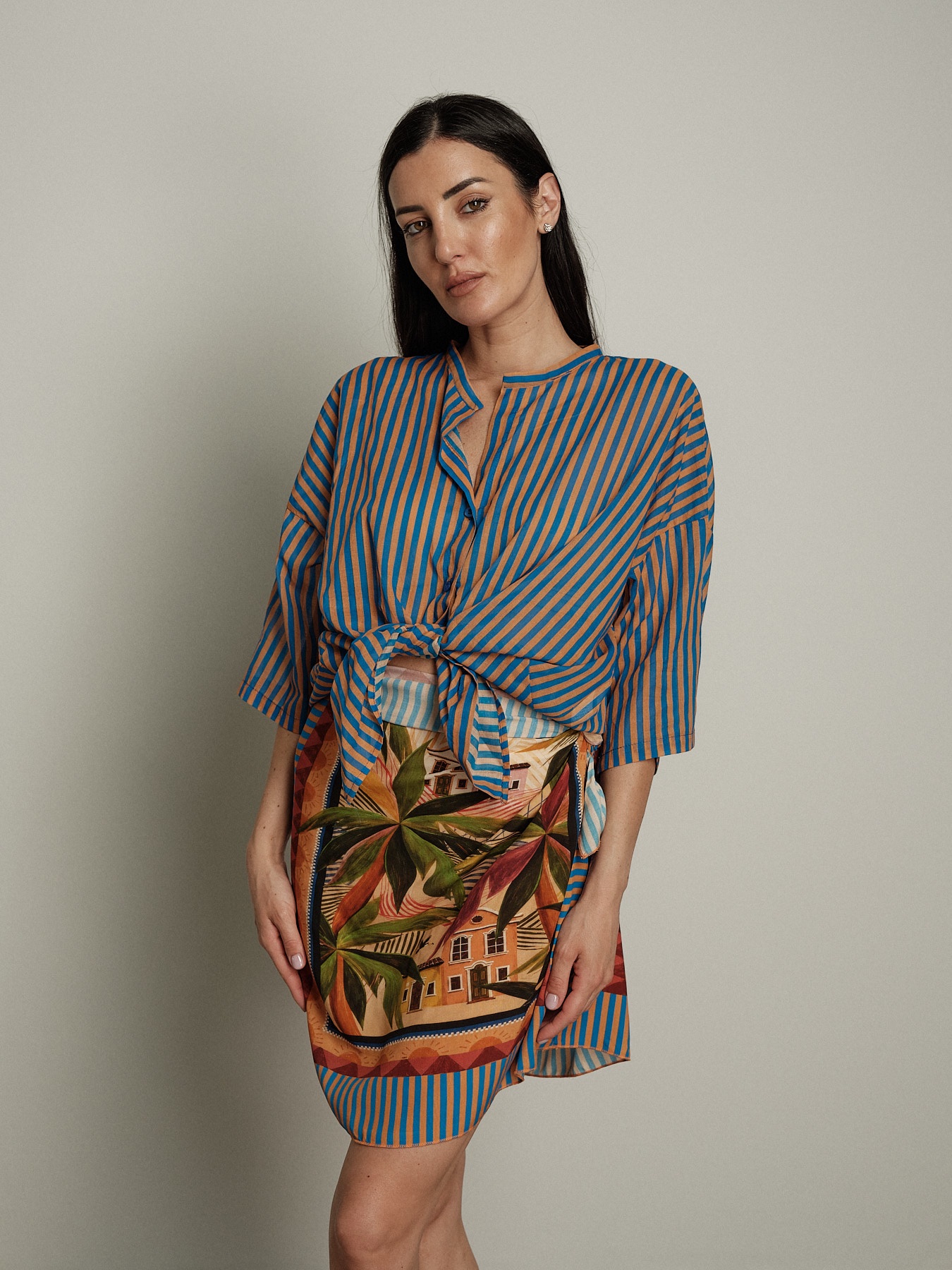 Gonna rigata blu/arancio