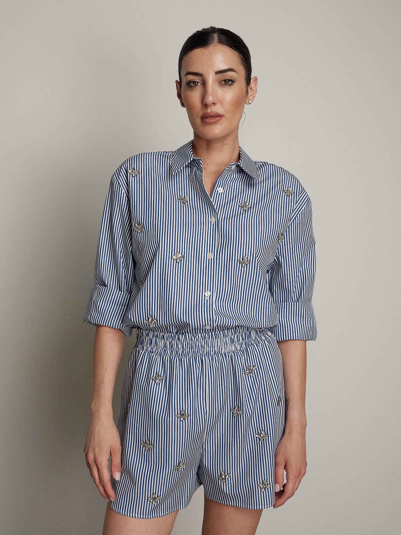 Camicia cabochon riga blu