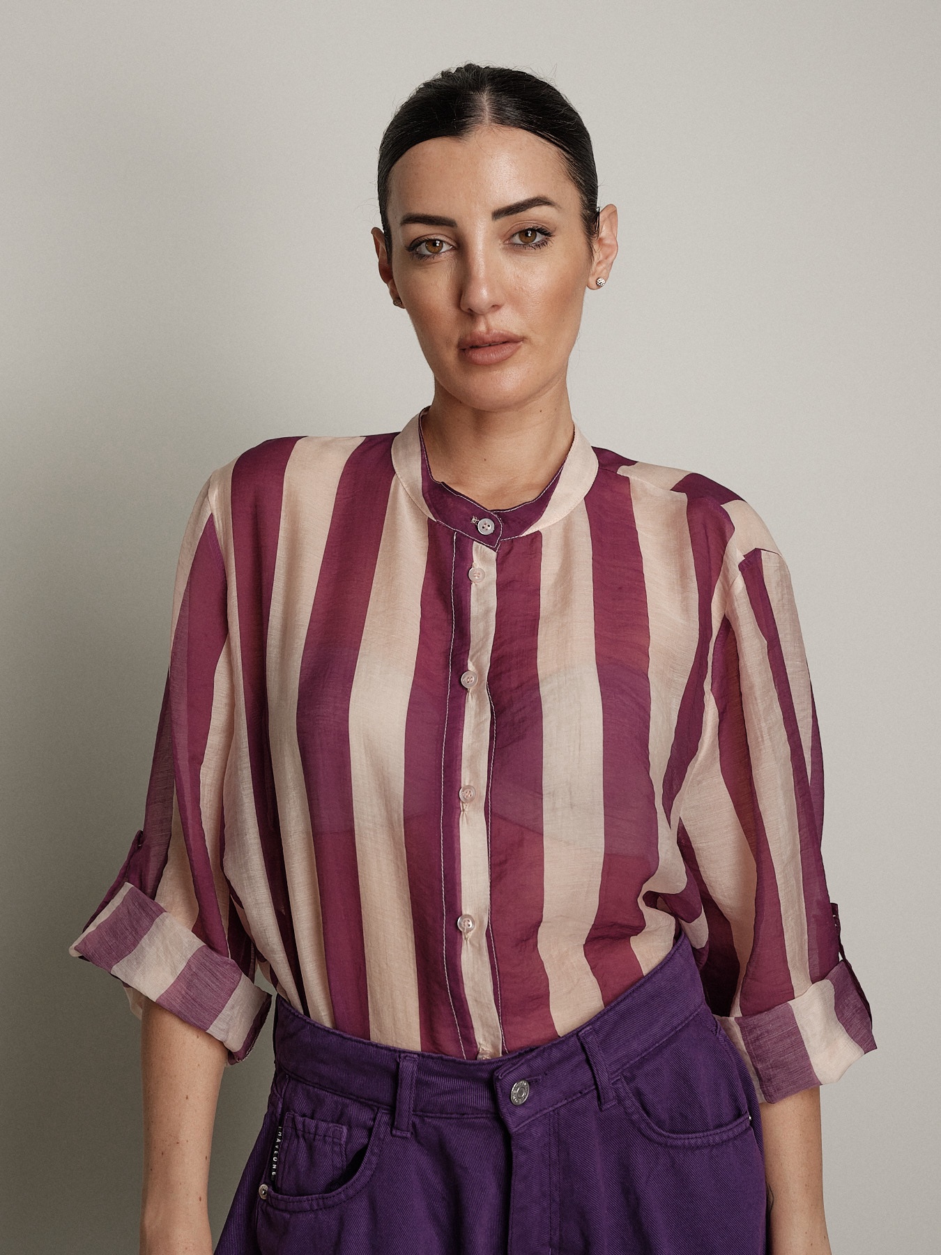 Camicia virale burro/viola