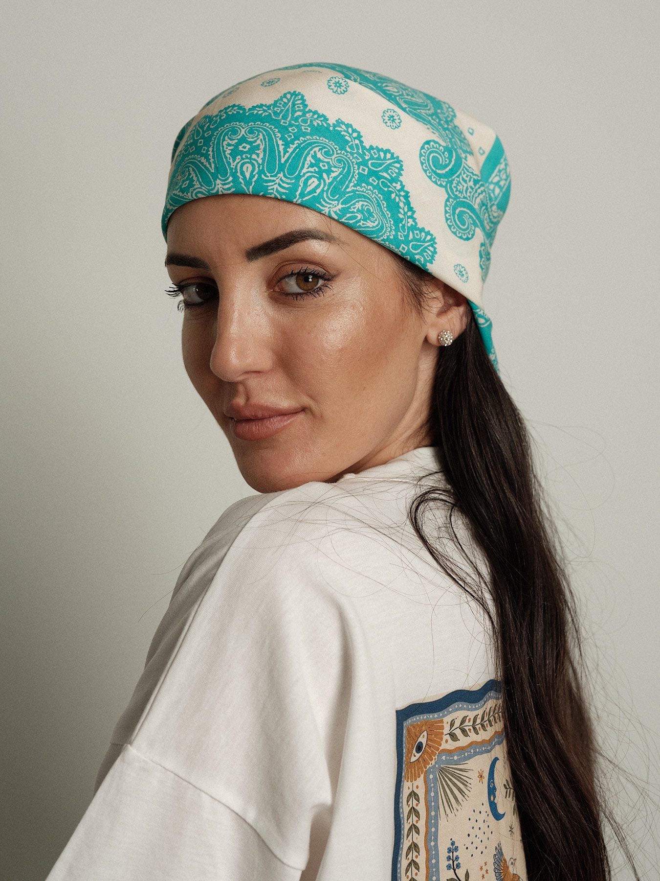 Foulard bandana turchese/burro