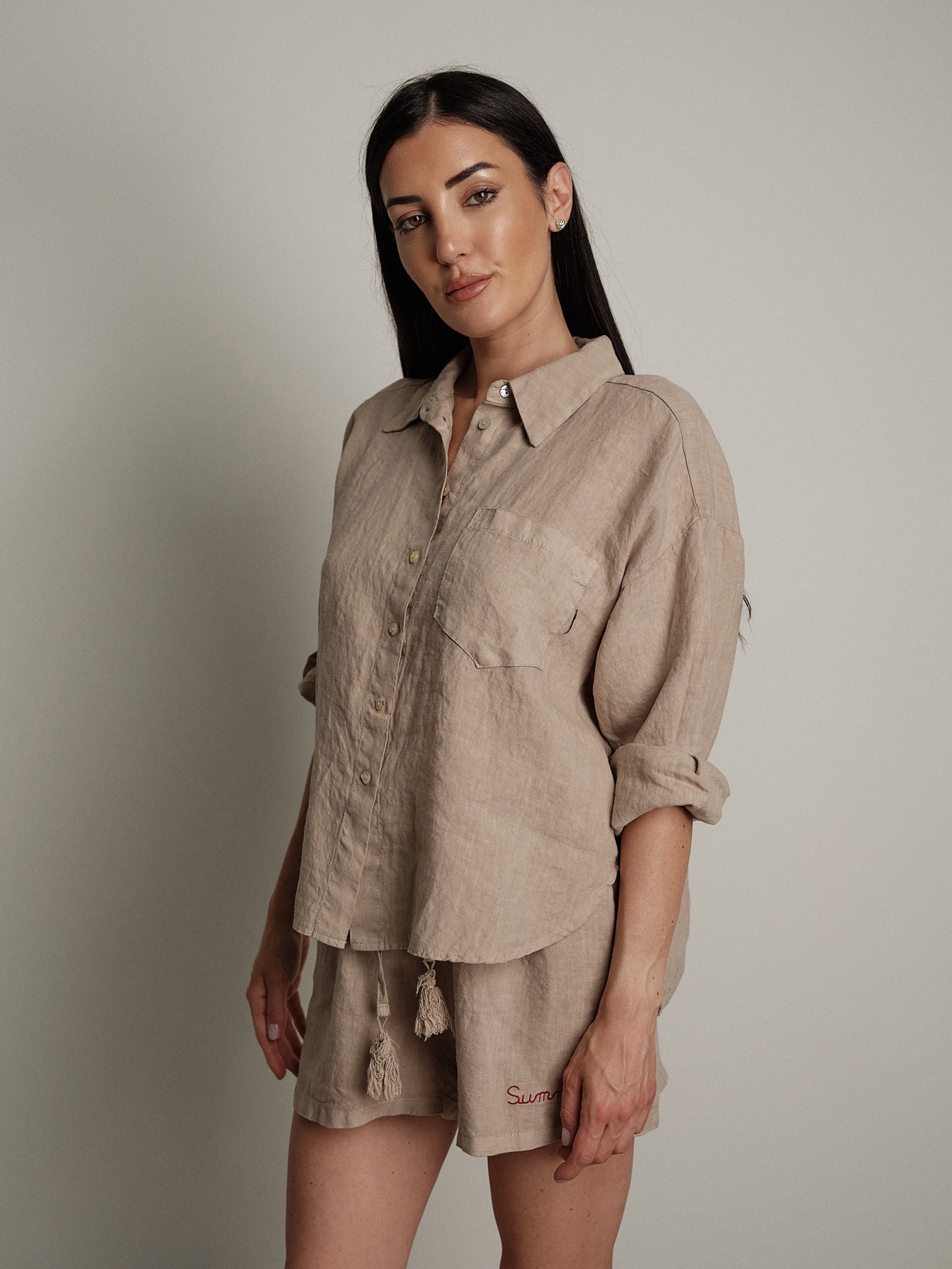 Shorts 100% lino sabbia "summer time"