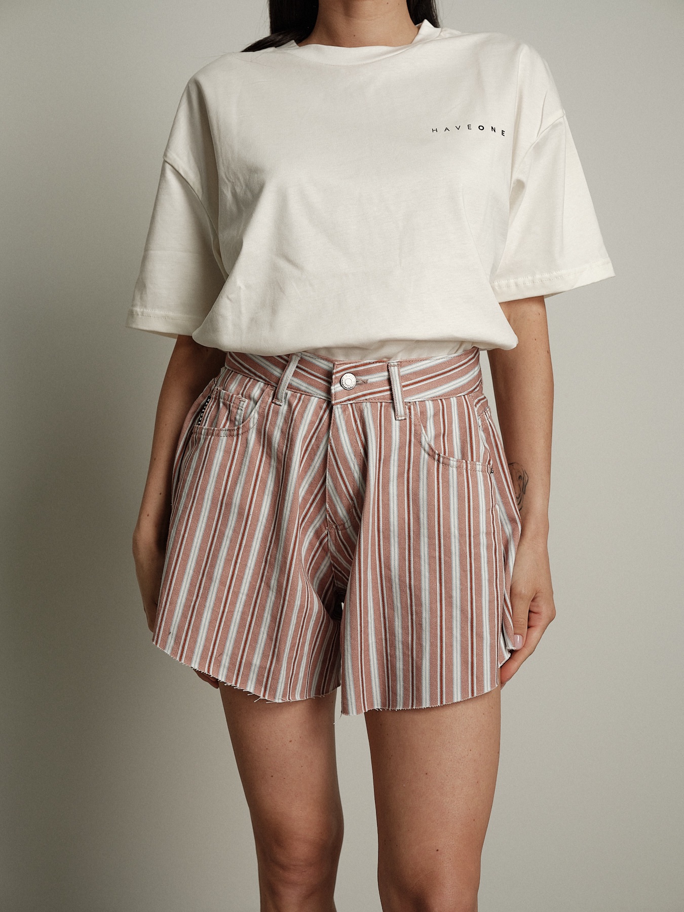 Shorts ivy righe cipria/biscotto