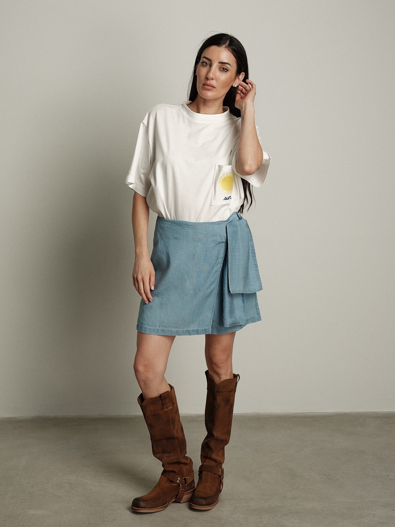 Gonna shorts chambray chiaro