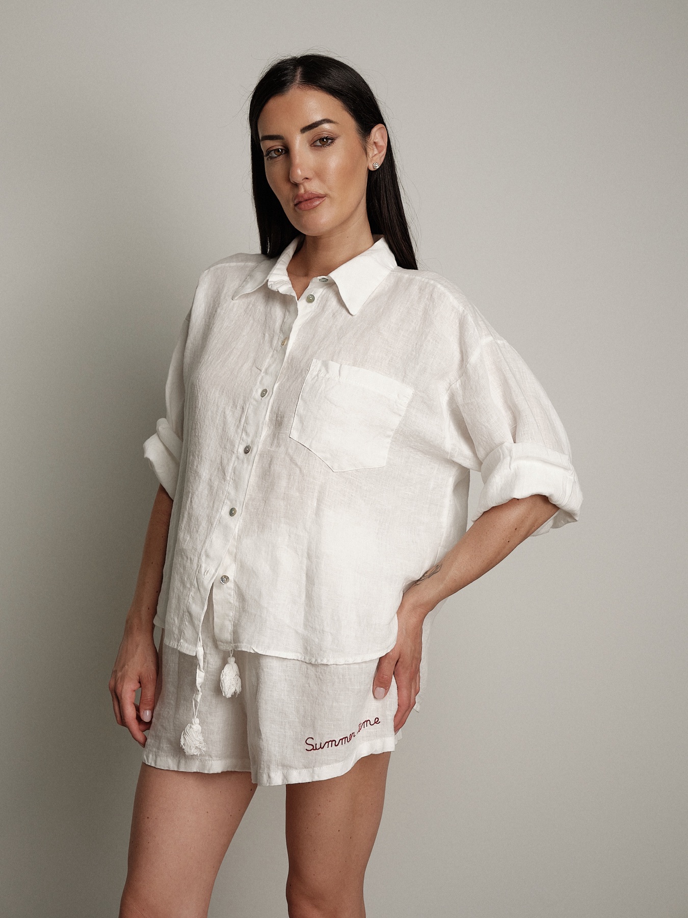 Camicia 100% lino bianco "summer time"