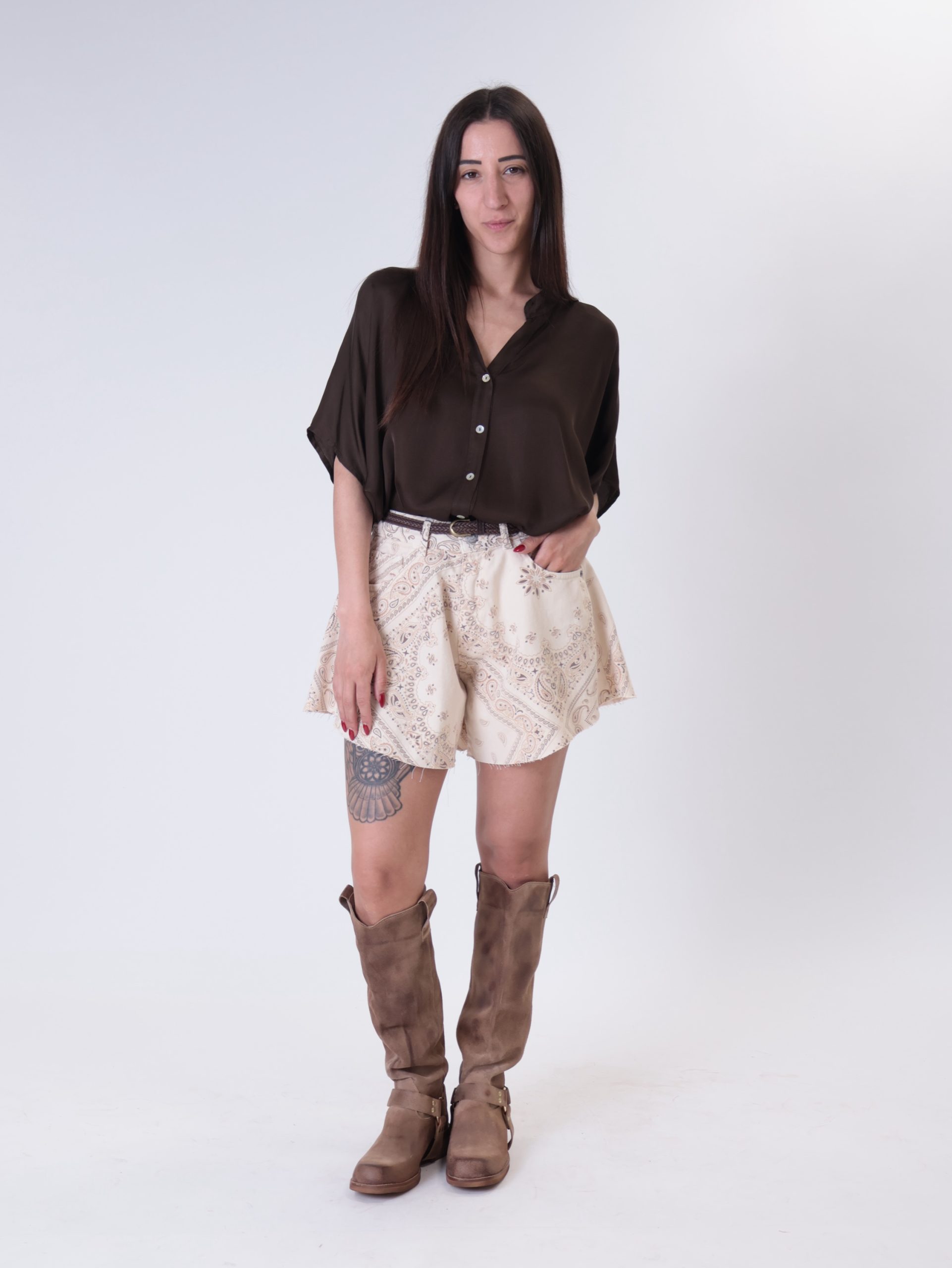 Shorts denim bandana burro