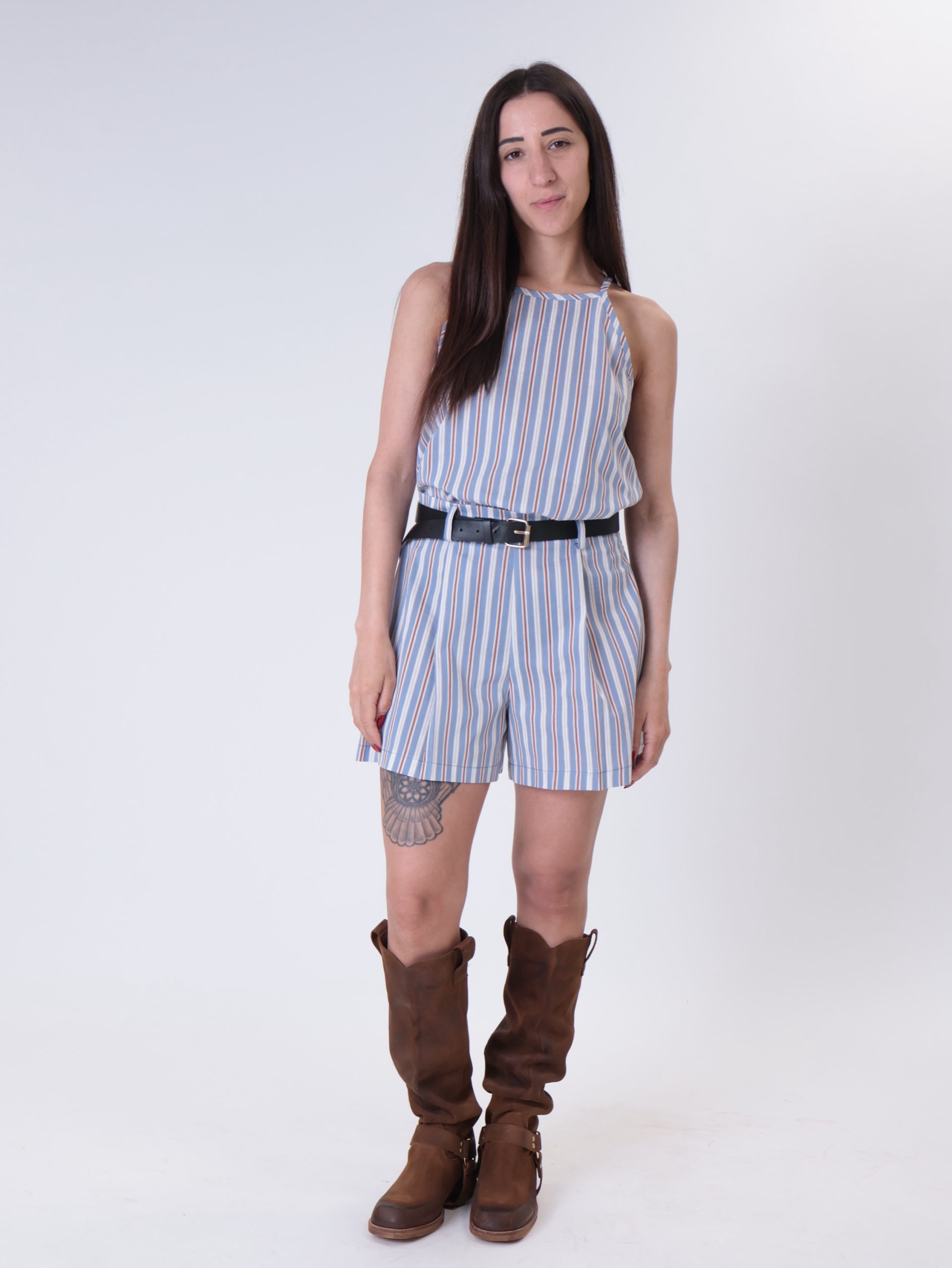 Shorts  cotone righe celeste